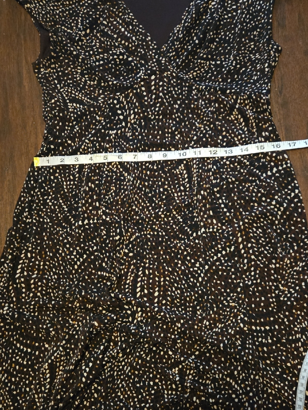 Jones New York Cap Sleeve Brown W/ Black,White,& Tan Abstract Dots Dress Size 10 - Picture 10 of 12